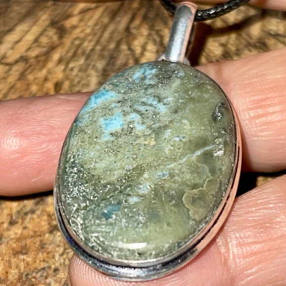Blue Gray Caribbean Larimar Crystal Pendant 2” - Picture 4 of 15